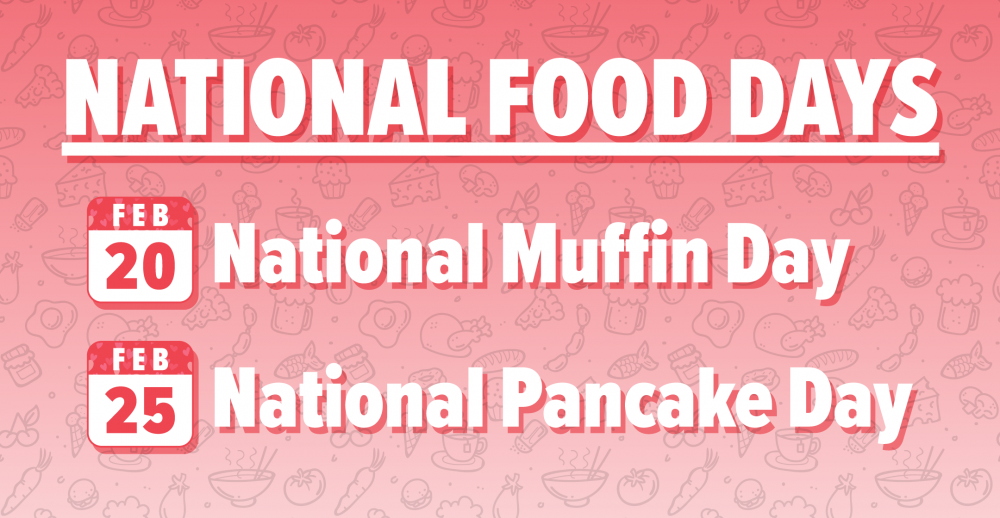 National Food Days Feb 20th - National Muffin Day Feb 25th - National Pancake Day